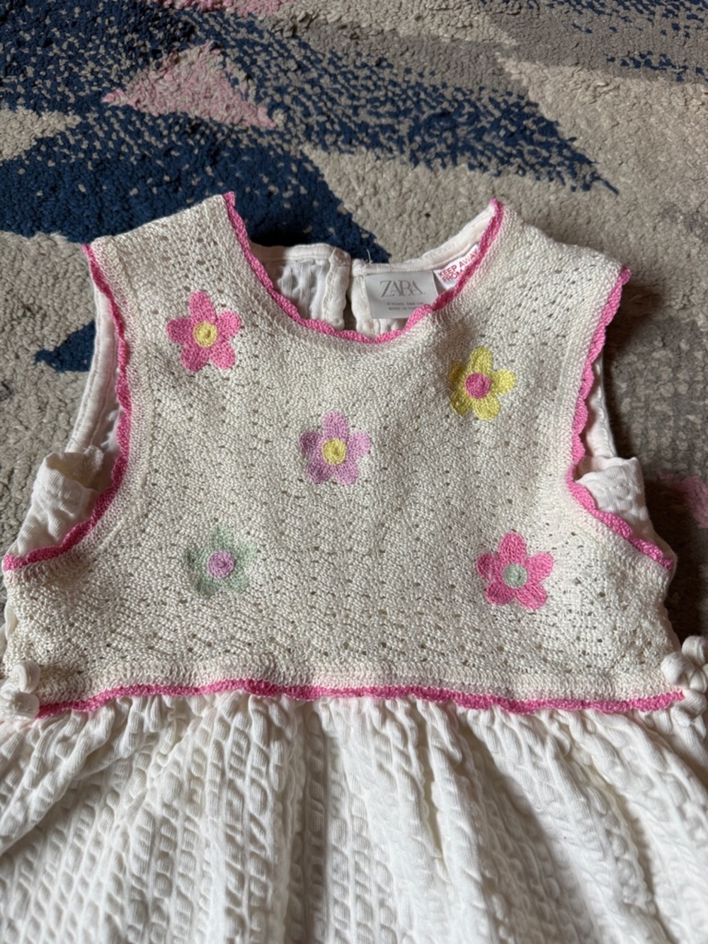 ZARA White Dress with Floral Knit Top - Picture 2 of 8